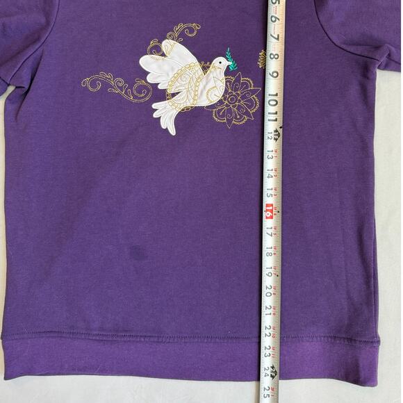 VNTG Adrian Delafield Purple, Holiday Dove, Embroidered, Collared Sweatshirt- M - Picture 9 of 10